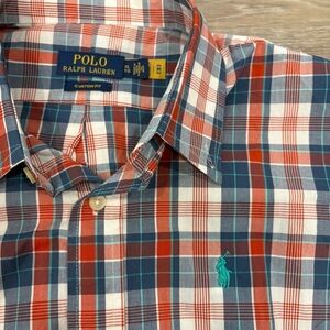Polo Ralph Lauren Custom Fit Cotton Red Blue White Plaid Shirt Blue XL